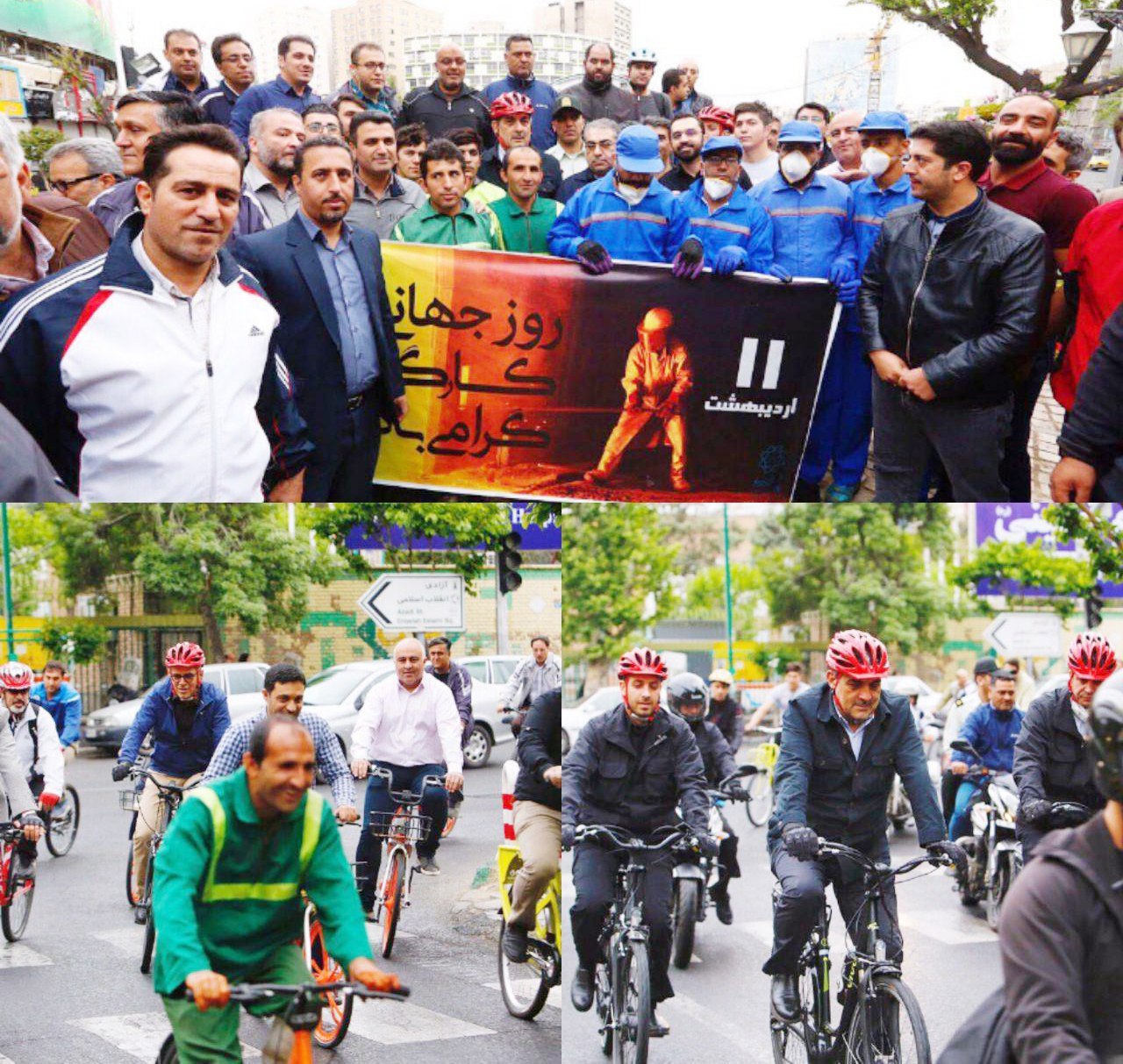 دوچرخه سواری حناچی با کارگران شهرداری تهران